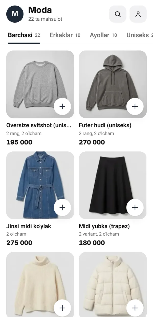 Telefondagi Olgo do‘koni: turkumlar, rasmlar va narxlar bilan katalog